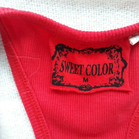 Red Ruffle Beaded Lace Tank Top By Sweet Color M - Picture 4 of 4